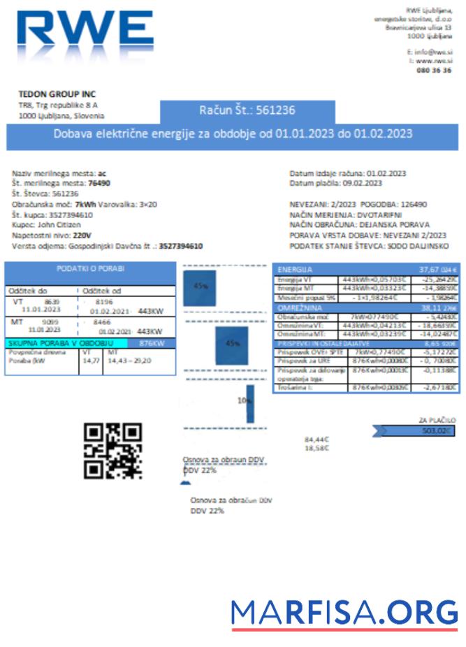 RWE Электричество proof of address Счёт за коммунальные услуги Бизнес Счёт, SCR предпросмотр