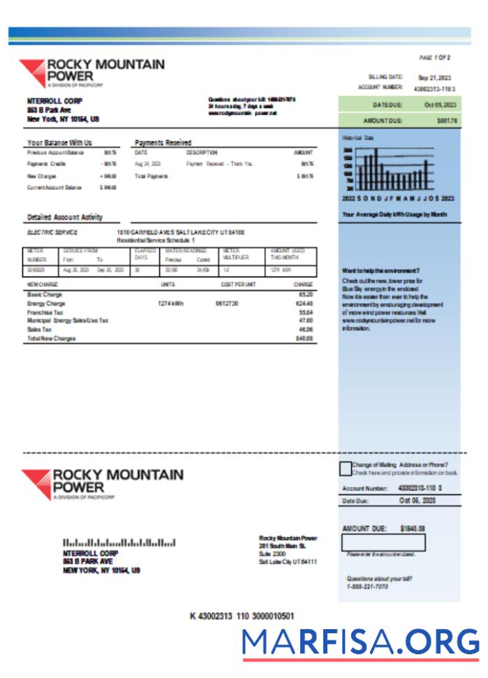 Rocky Mountain Power Электричество Счёт за коммунальные услуги Бизнес Счёт, SCR макет