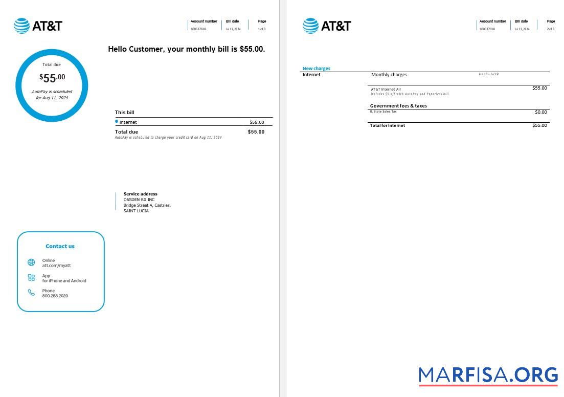 Премиум Saint Lucia internet Бизнес Счёт за коммунальные услуги Счёт Word and PDF Шаблон, 3 pages1