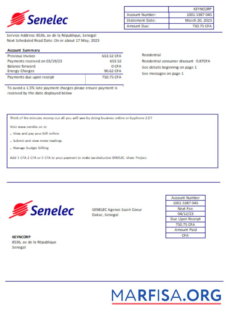 Senelec Agence Sacre╠ü Coeur Компания Электричество Счёт за коммунальные услуги Бизнес Счёт, SCR макет