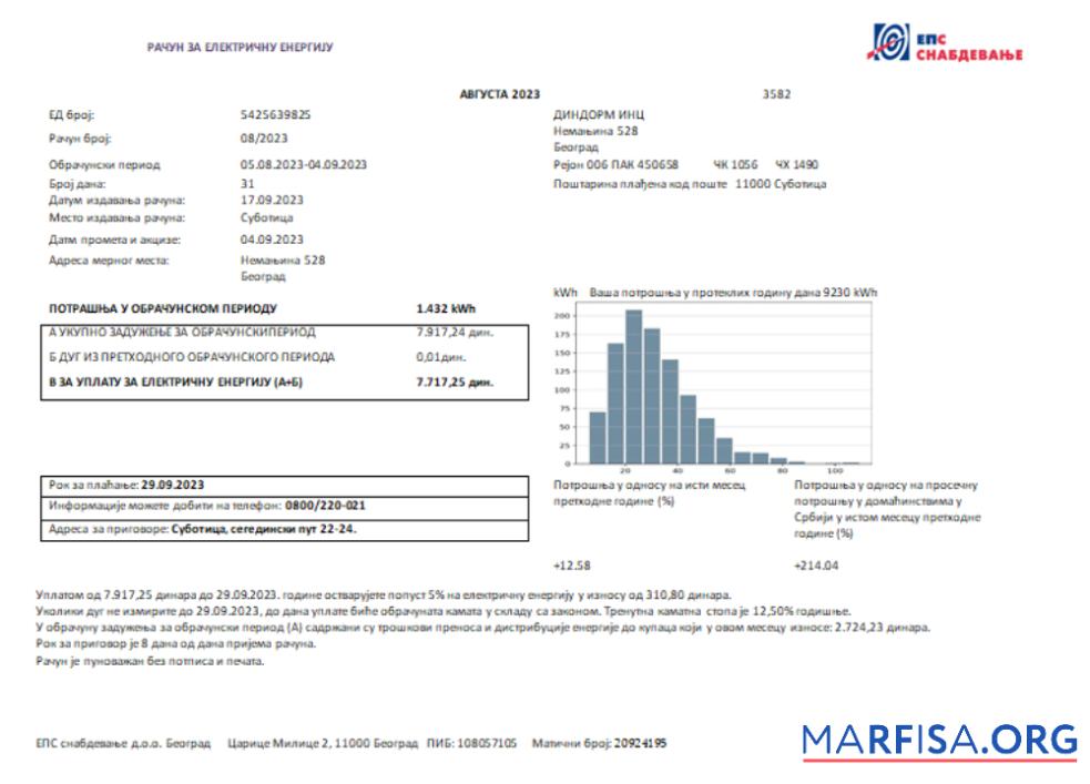 Сербия Электричество proof of address Счёт за коммунальные услуги Бизнес Счёт, SCR образец