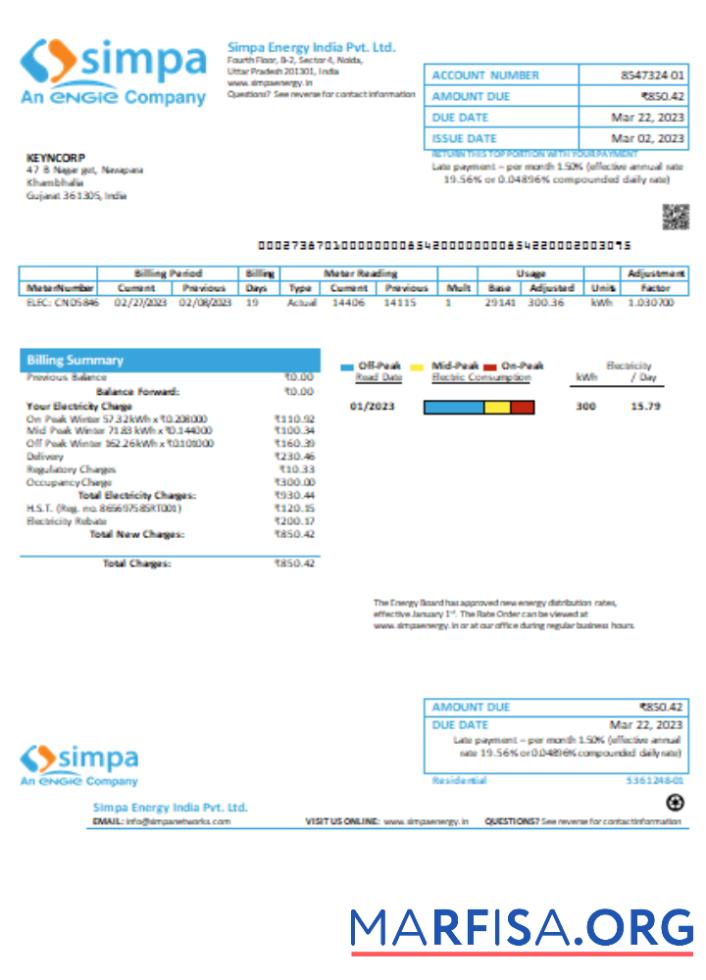 Simpa Energy Индия Pvt. Ltd Счёт за коммунальные услуги Бизнес Счёт, SCR дизайн