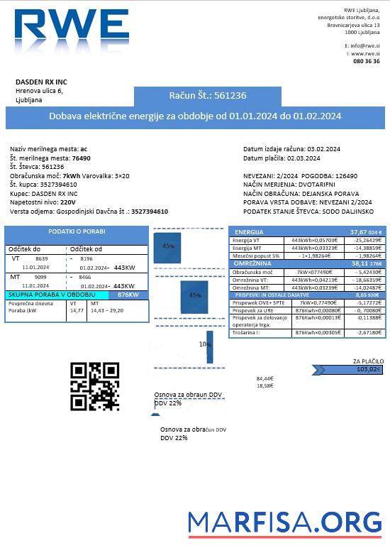 Редактируемый Словения RWE Электричество proof of address Бизнес Счёт за коммунальные услуги Счёт Шаблон in Word and PDF Форматы