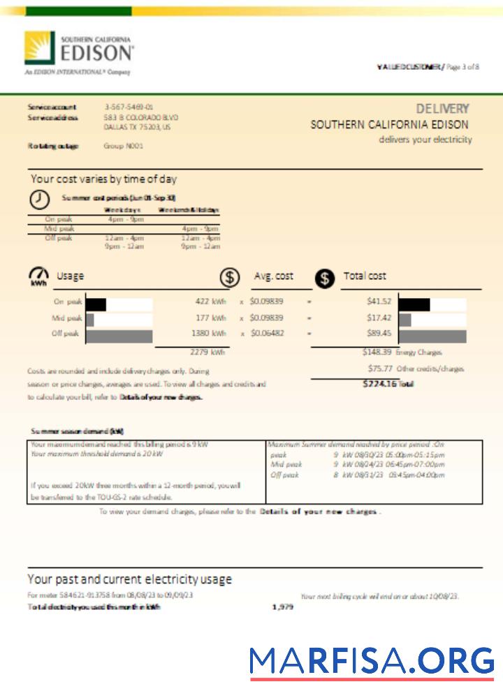 Southern California EDISON Счёт за коммунальные услуги Бизнес Счёт, Страница 3, SCR дизайн