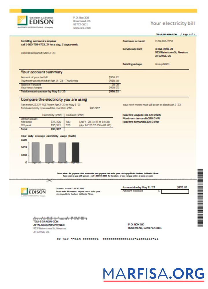 Southern California Edison Счёт за коммунальные услуги Бизнес Счёт SCR предпросмотр
