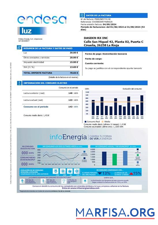 Редактируемый Испания Endesa luz Бизнес Счёт за коммунальные услуги Счёт Шаблон in Word and PDF Форматы