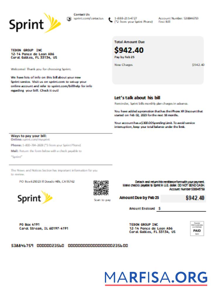 Sprint (T Mobile) Счёт за коммунальные услуги Бизнес Счёт, SCR шаблон