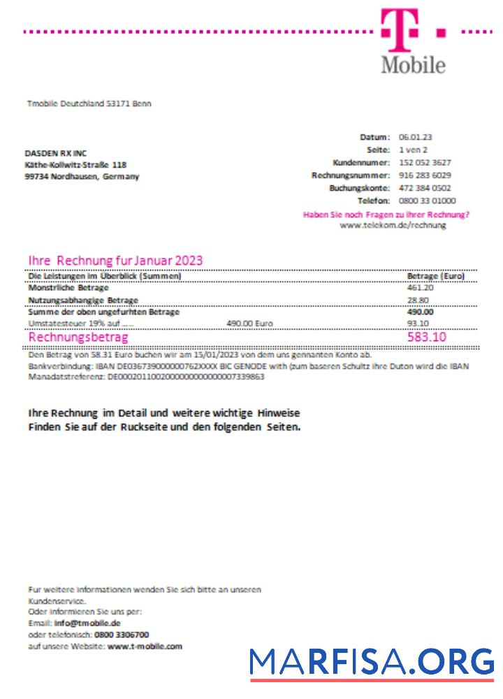 T Mobile Deutschland Gmbh Счёт за коммунальные услуги Бизнес Счёт, SCR дизайн