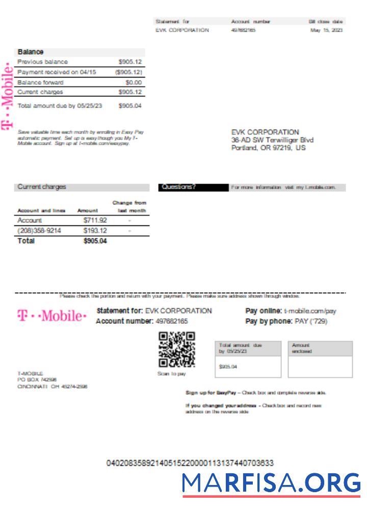 T Mobile US Счёт за коммунальные услуги Бизнес Счёт SCR дизайн