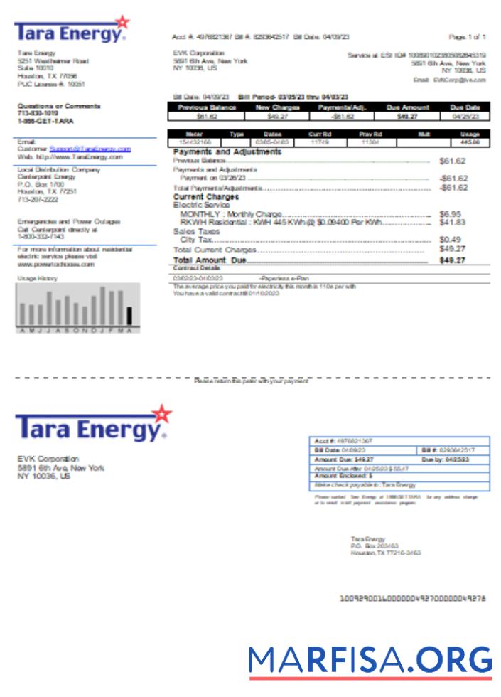 Tara Energy Счёт за коммунальные услуги Бизнес Счёт, SCR макет