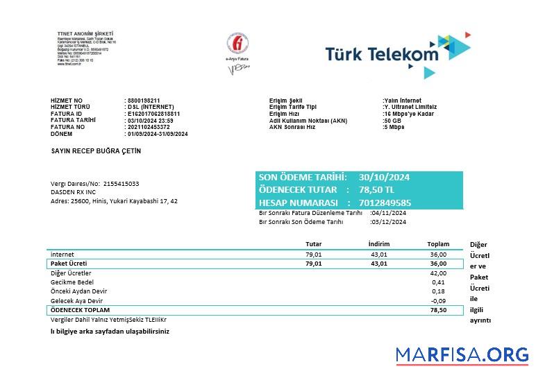 Премиум Турция Turktelekom Бизнес Счёт за коммунальные услуги Счёт Шаблон in Word and PDF Форматы, fully Редактируемый