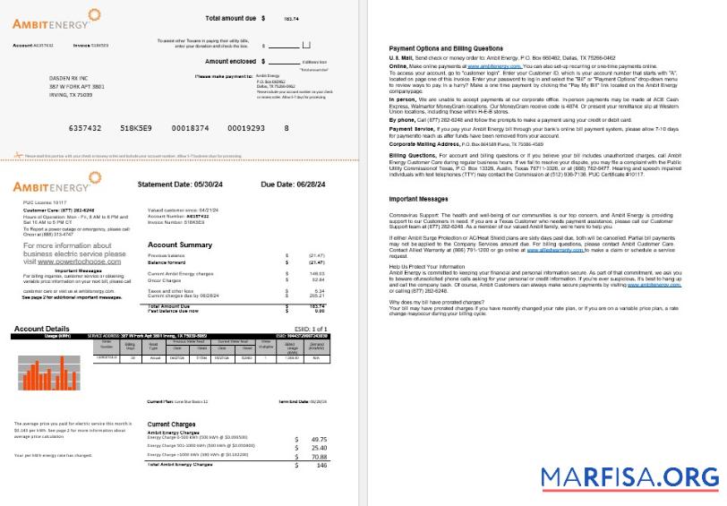 Премиум США Ambit Energy Бизнес Счёт за коммунальные услуги Счёт Word and PDF Шаблон 1 2 pages