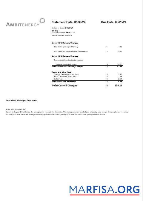 Профессиональный США Ambit Energy Бизнес Счёт за коммунальные услуги Счёт Word and PDF Шаблон 3 Страница