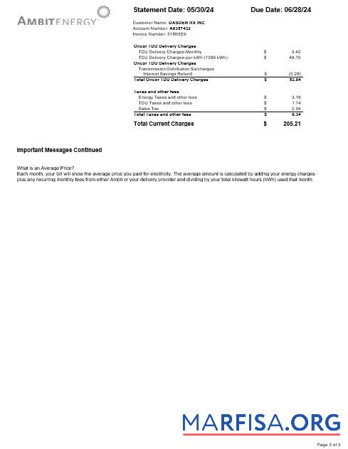 Премиум США Ambit Energy Бизнес Счёт за коммунальные услуги Счёт Word and PDF Шаблон 3