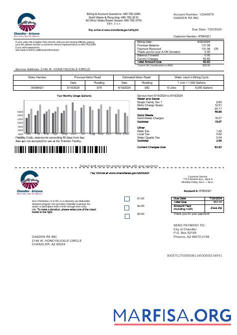 Реалистичный США Arizona Chandler Бизнес utilities Счёт Шаблон in Word and PDF Форматы