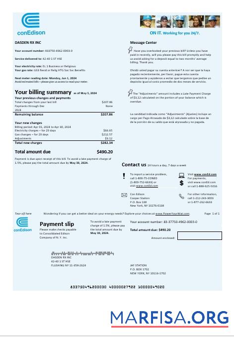 Профессиональный США Con Edison Электричество Бизнес Счёт за коммунальные услуги Счёт Шаблон in Word and PDF Форматы