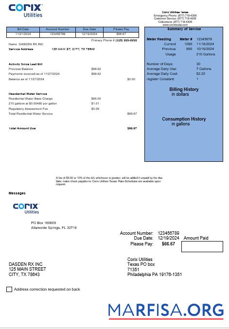 Реалистичный США Corix Utilities Бизнес Счёт за коммунальные услуги Счёт Шаблон in Word and PDF Форматы