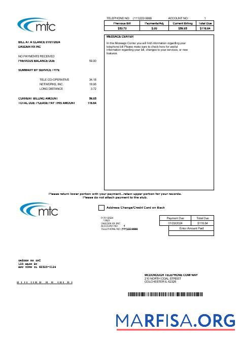 Премиум США Illinois MTC Бизнес Счёт за коммунальные услуги Счёт Шаблон in Word and PDF Форматы