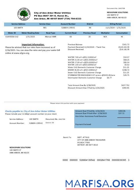 Профессиональный США Michigan City of Ann Arbor Вода Utilities Бизнес Счёт за коммунальные услуги Счёт Шаблон in Word and PDF Форматы