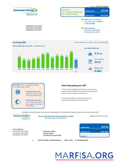 Высокое Качество США Michigan Consumers Energy Бизнес Счёт за коммунальные услуги Счёт Шаблон in Word and PDF Форматы