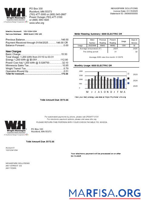 Реалистичный США Minnesota Wright Hennepin Бизнес Счёт за коммунальные услуги Счёт Шаблон in Word and PDF Форматы