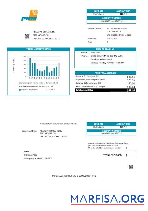 Редактируемый США Новый Мексика PNM easy fillable Бизнес Счёт за коммунальные услуги Счёт Шаблон in Word and PDF Форматы