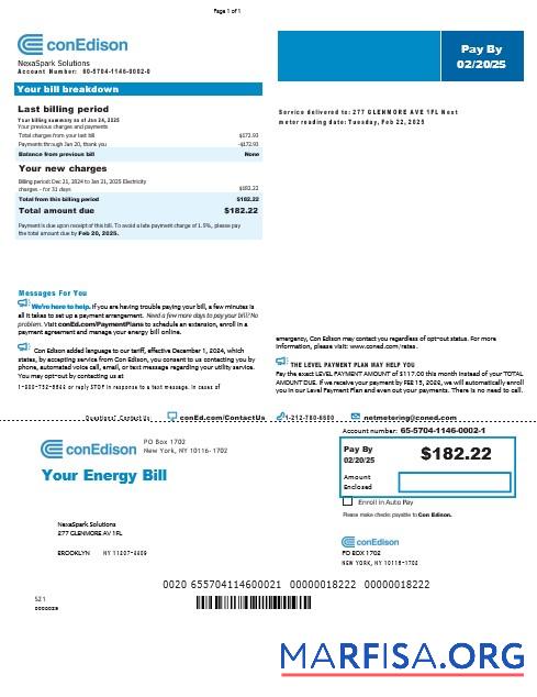 Премиум США Новый York Conedison Бизнес Счёт за коммунальные услуги Счёт Word and PDF Шаблон, Версия 2