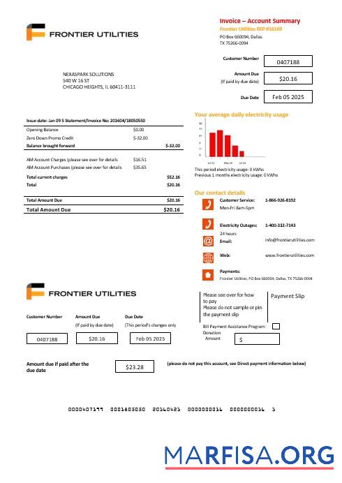 Высокое Качество США Texas Frontier Utilities Бизнес Счёт за коммунальные услуги Счёт Шаблон in Word and PDF Форматы