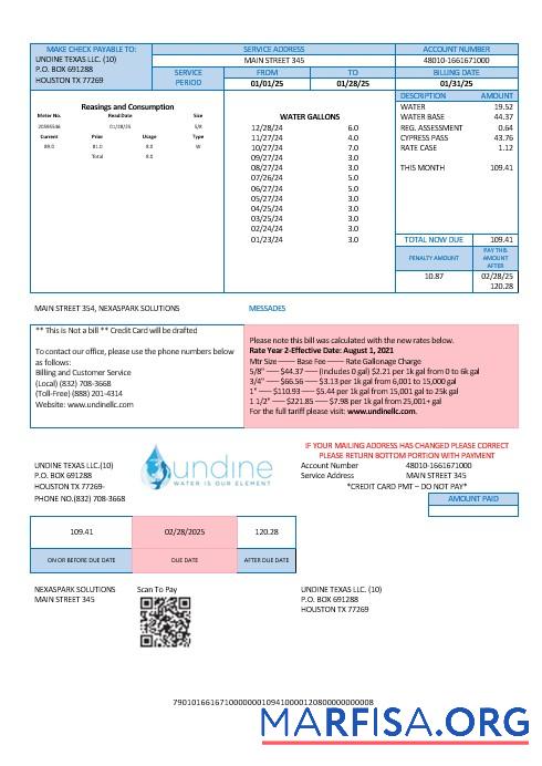 США Texas Undine Вода is our element Вода Бизнес Счёт за коммунальные услуги Счёт Word and PDF Форматы предпросмотр