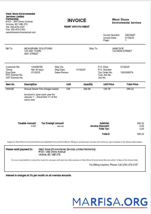 Высокое Качество США WEST SHORE Бизнес Счёт за коммунальные услуги Счёт Word and PDF Шаблон