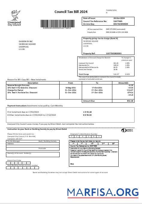 Реалистичный Великобритания Liverpool City Council taxbusiness Счёт за коммунальные услуги Счёт Шаблон in Word Форматы
