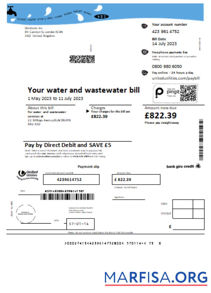 United Utilities Вода Счёт за коммунальные услуги Бизнес Счёт, SCR шаблон