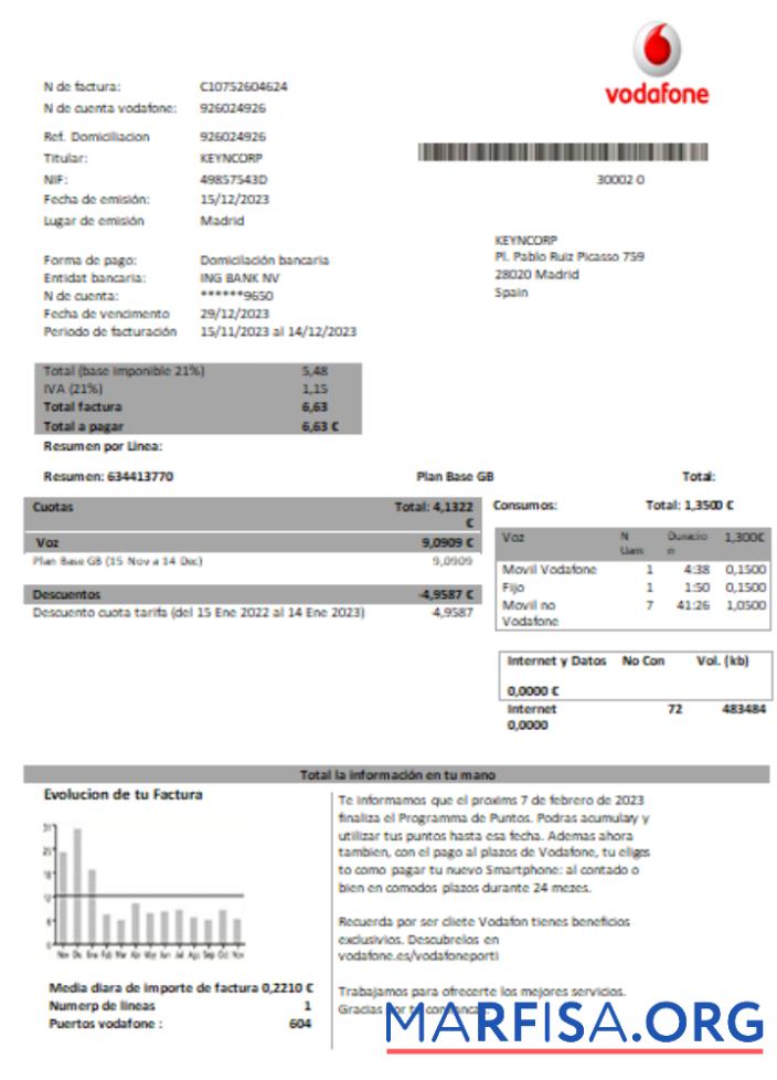 Реалистичный Vodafone telecommunications Счёт за коммунальные услуги Бизнес Счёт, Word and PDF Шаблон SCR