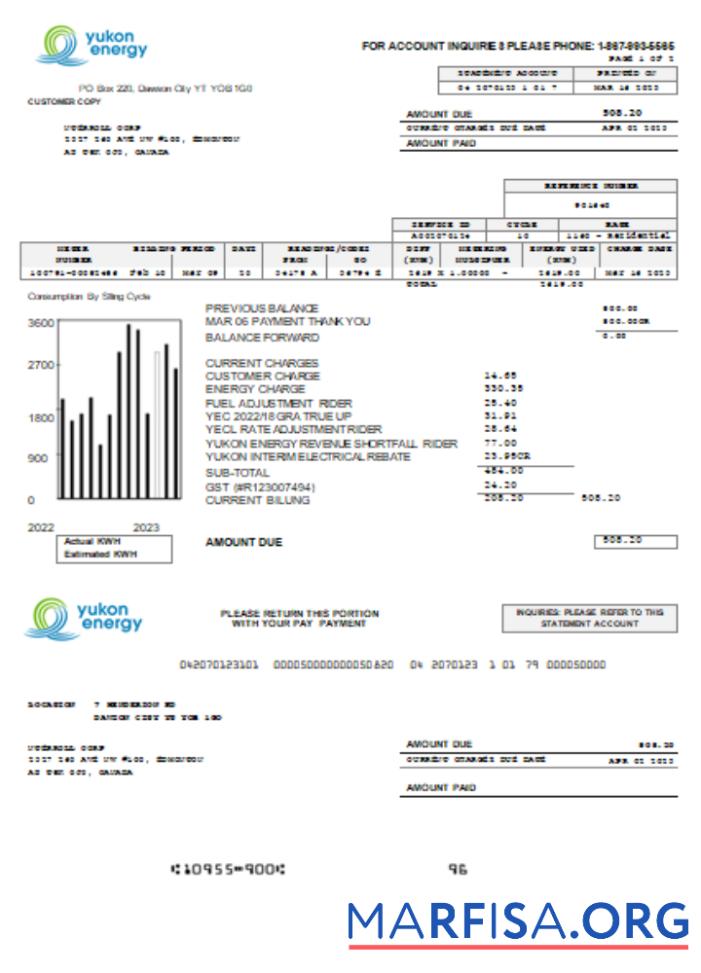 Yukon Energy Счёт за коммунальные услуги Бизнес Счёт, SCR предпросмотр