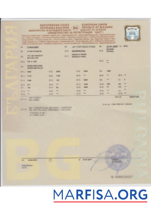 Болгария vehicle Регистрация Сертификат предпросмотр