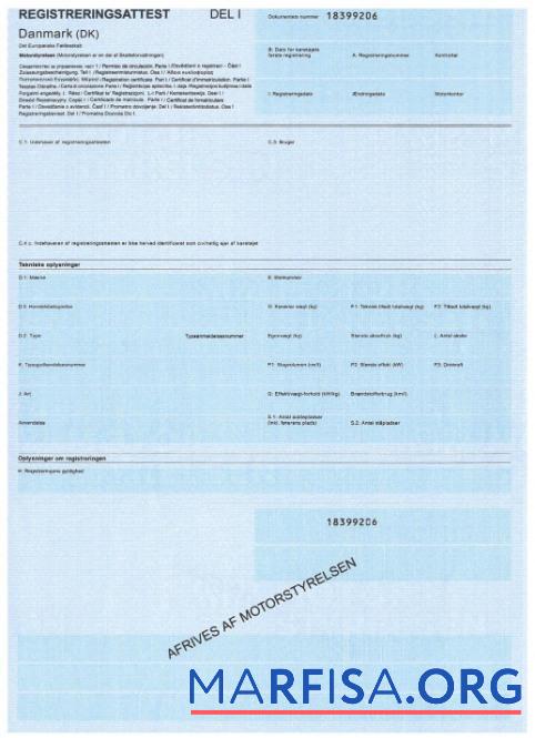 Дания vehicle Регистрация Сертификат образец