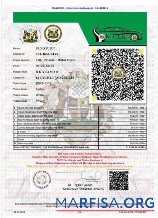 Нигерия Kaduna state vehicle Лицензия предпросмотр