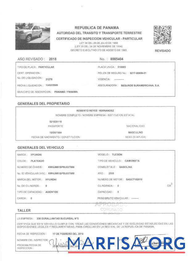 Панама vehicle Регистрация Сертификат предпросмотр