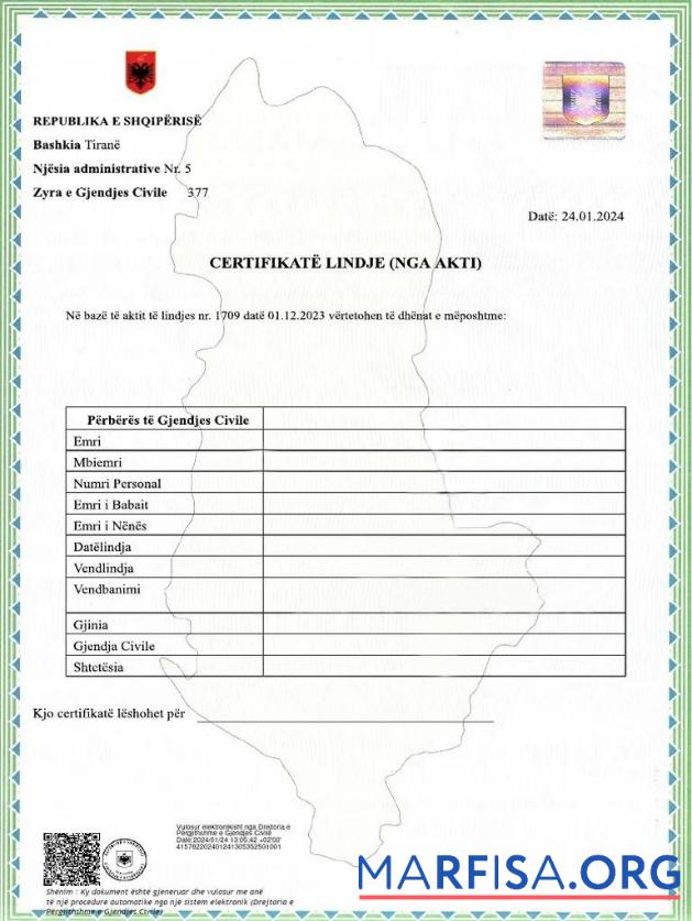 Albanien Administrative division Geburt Zertifikat Mockup