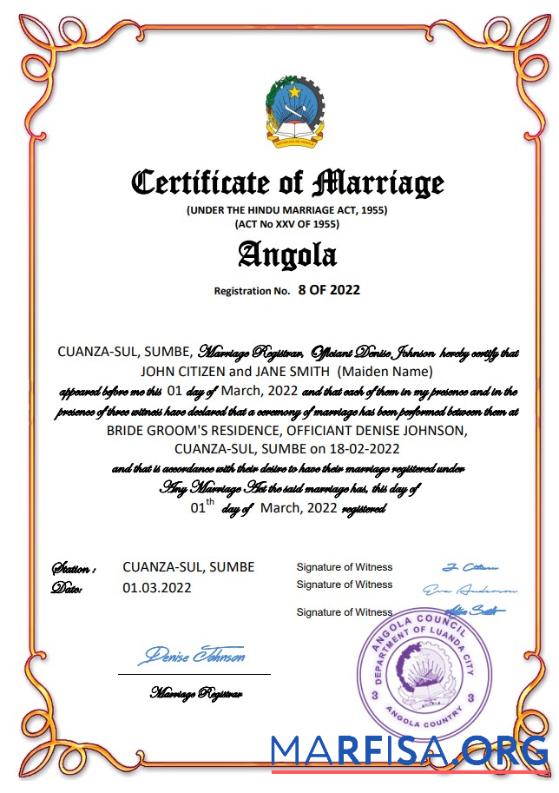 Professionell Angola Ehe Zertifikat Word and PDF Vorlage