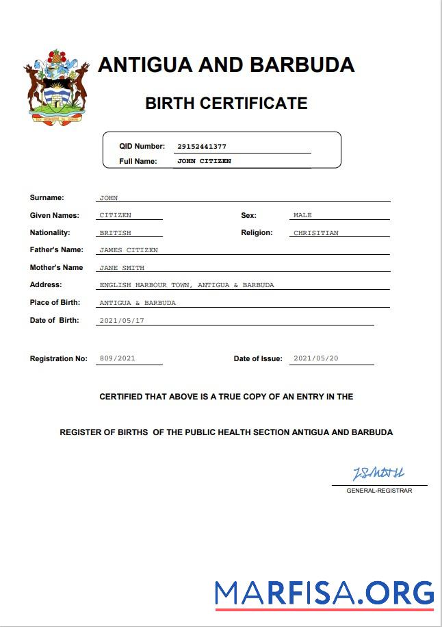 Professionell Antigua und Barbuda Geburt Zertifikat Word and PDF Vorlage