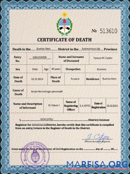 Premium Argentinien Tod Zertifikat PSD Vorlage