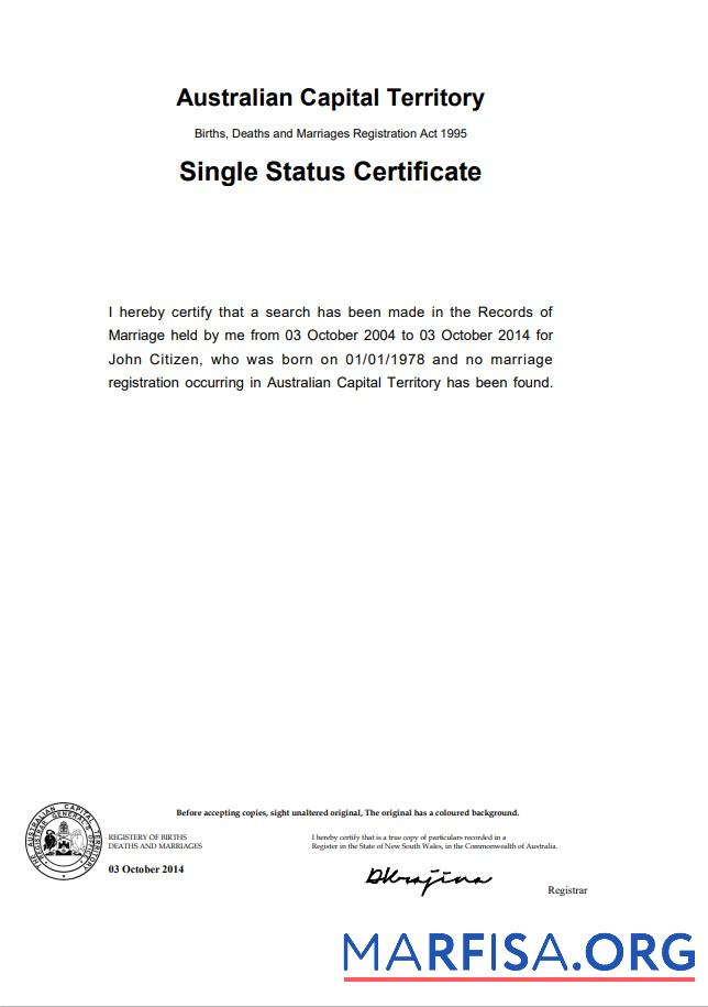 Professionell Australien Australian Capital Territory Scheidung Zertifikat Vorlage in Word