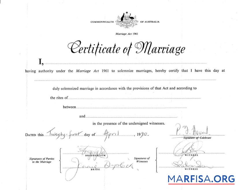 Australien Ehe registrar Zertifikat of Ehe Probe