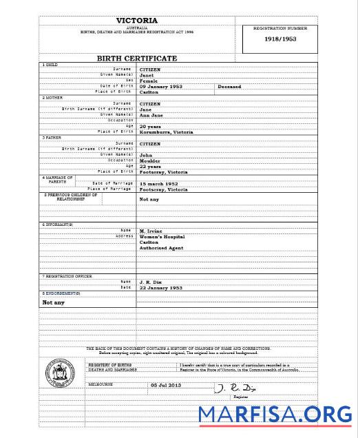 Premium Australien Victoria Geburt Zertifikat Vorlage in Word Format, Version 1