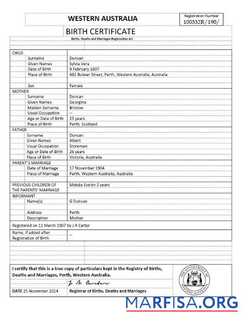 Premium Australien Western Australien Geburt Zertifikat Vorlage in Word Format, Version 1
