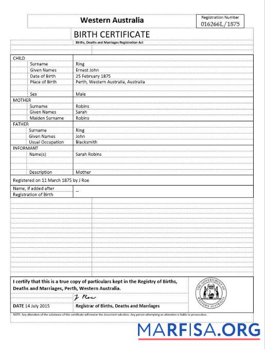 Realistisch Australien Western Australien Geburt Zertifikat Vorlage in Word Format, Version 2