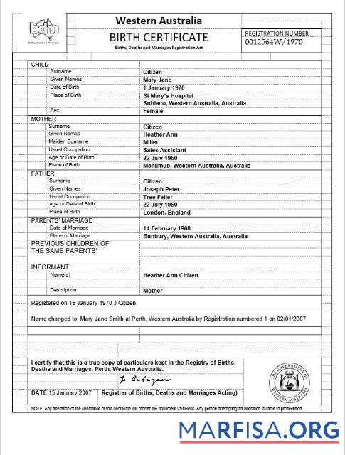 Professionell Australien Western Australien Geburt Zertifikat Vorlage in Word Format, Version 3