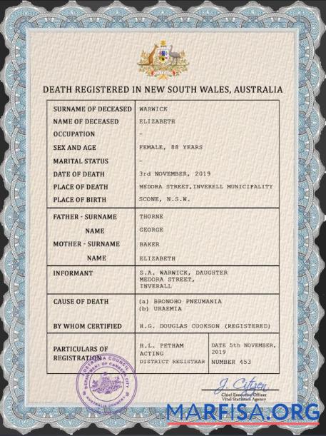 Hohe Qualität Australien vital record Tod Zertifikat PSD Vorlage