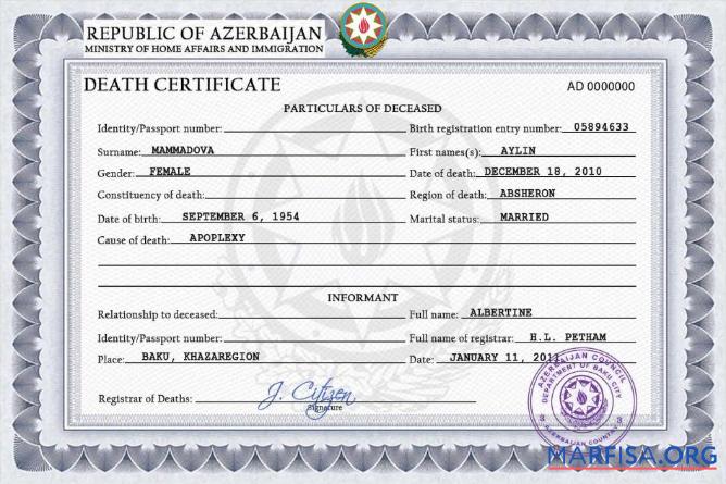 Premium Aserbaidschan vital record Tod Zertifikat PSD Vorlage